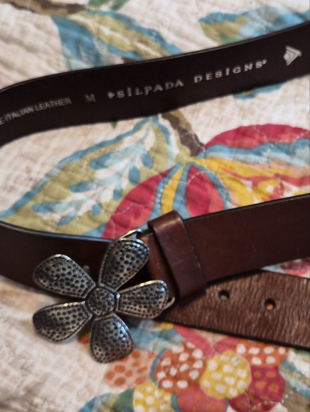 Silpada Designs Women's Brown Leather Fashion Belt Size M Flower Buckle - Picture 2 of 6
